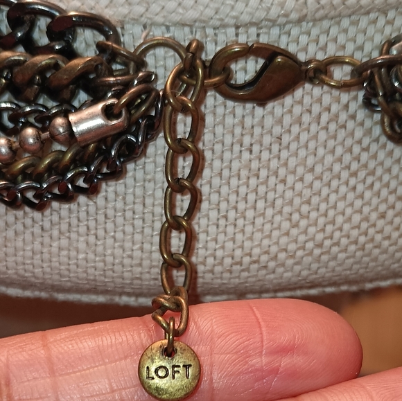 Ann Taylor Loft Multi-Strand Chains Necklace Rhinestones & Faux Gems 💎 20"long - Picture 5 of 5